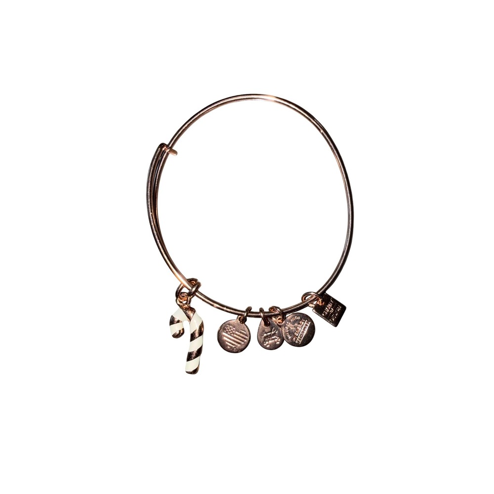 Alex and Ani Candy Cane Bangle Bracelet Rose Gold Tone Holiday Christmas Charm